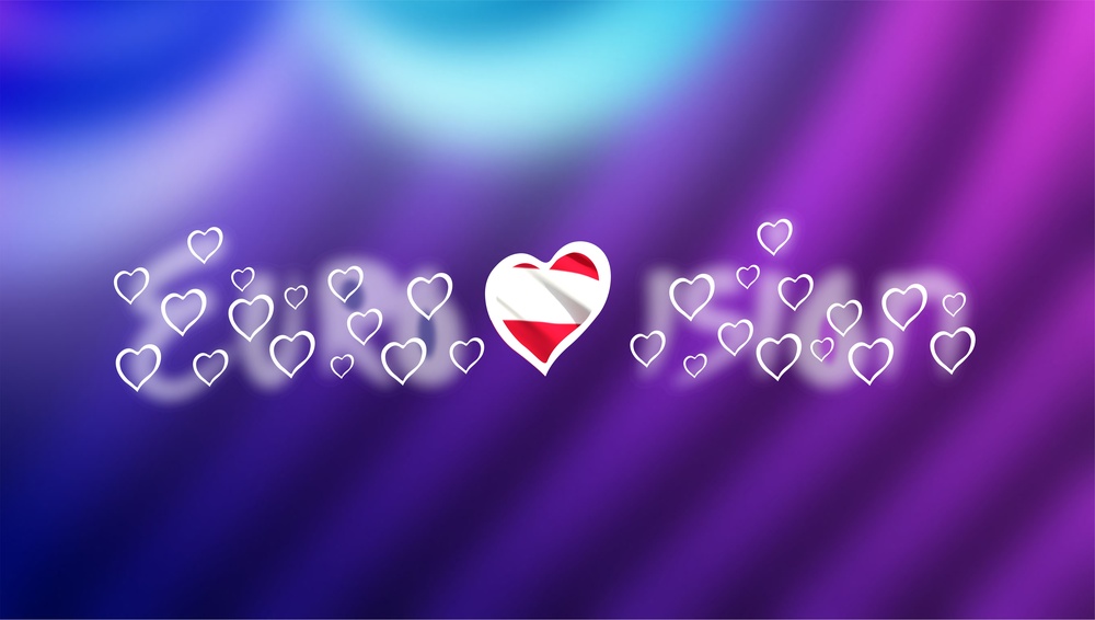 Eurovision 2026 με το λογότυπο του διαγωνισμού και τη σημαία της Αυστρίας στην καρδιά